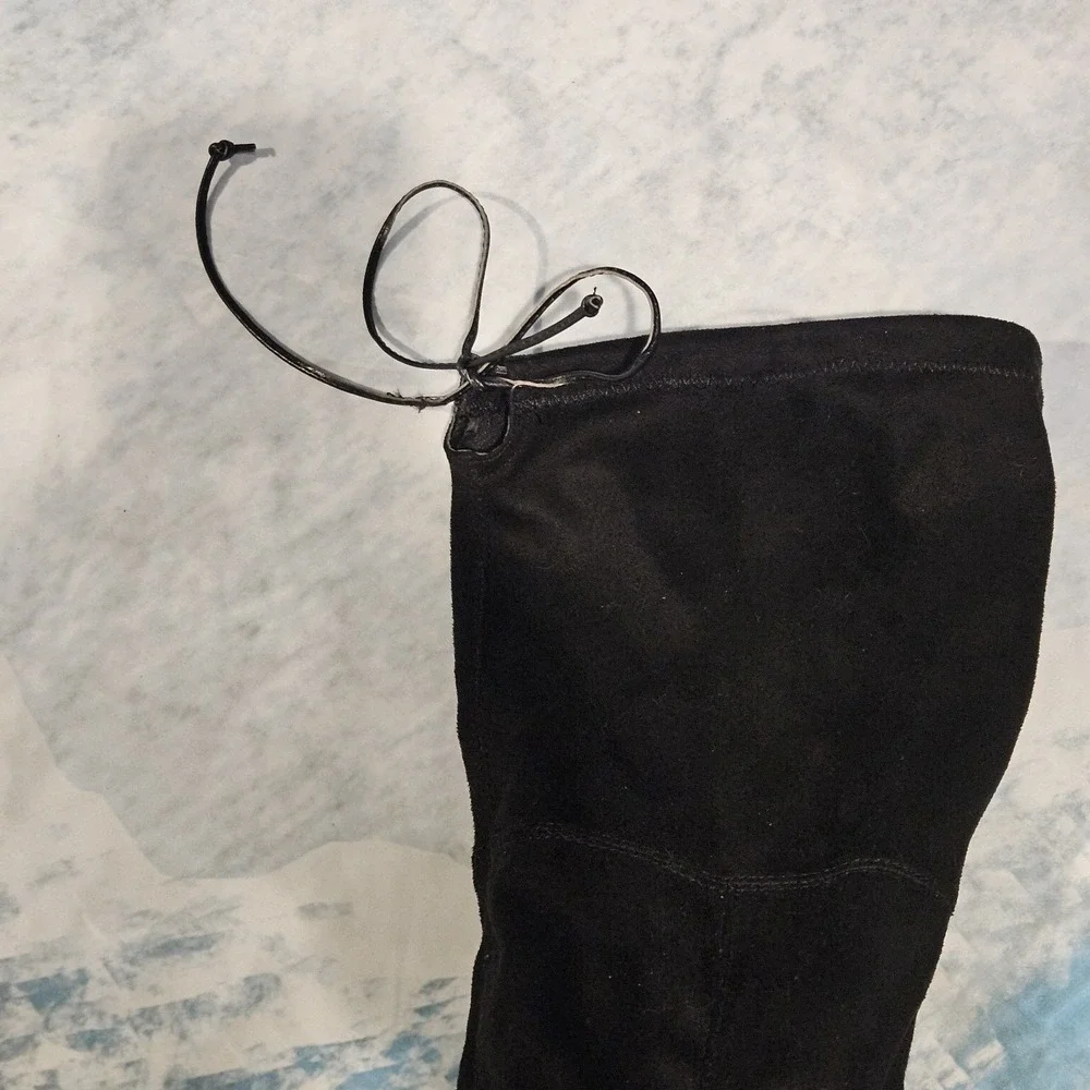 Women's‎ Size 8 Black Over The Knee Boots Block Heel Back Tie Zip Faux Suede